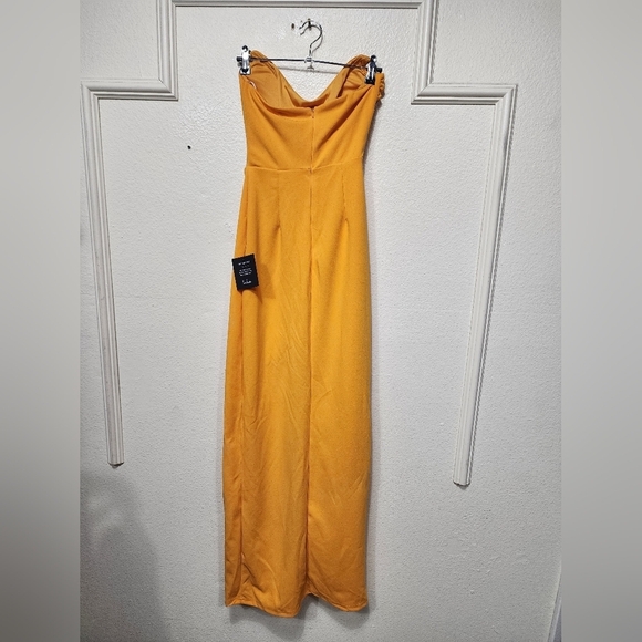 Lulus Malia Golden Yellow Ruched Strapless Maxi Dress XS Wedding Party Prom - Picture 8 of 9